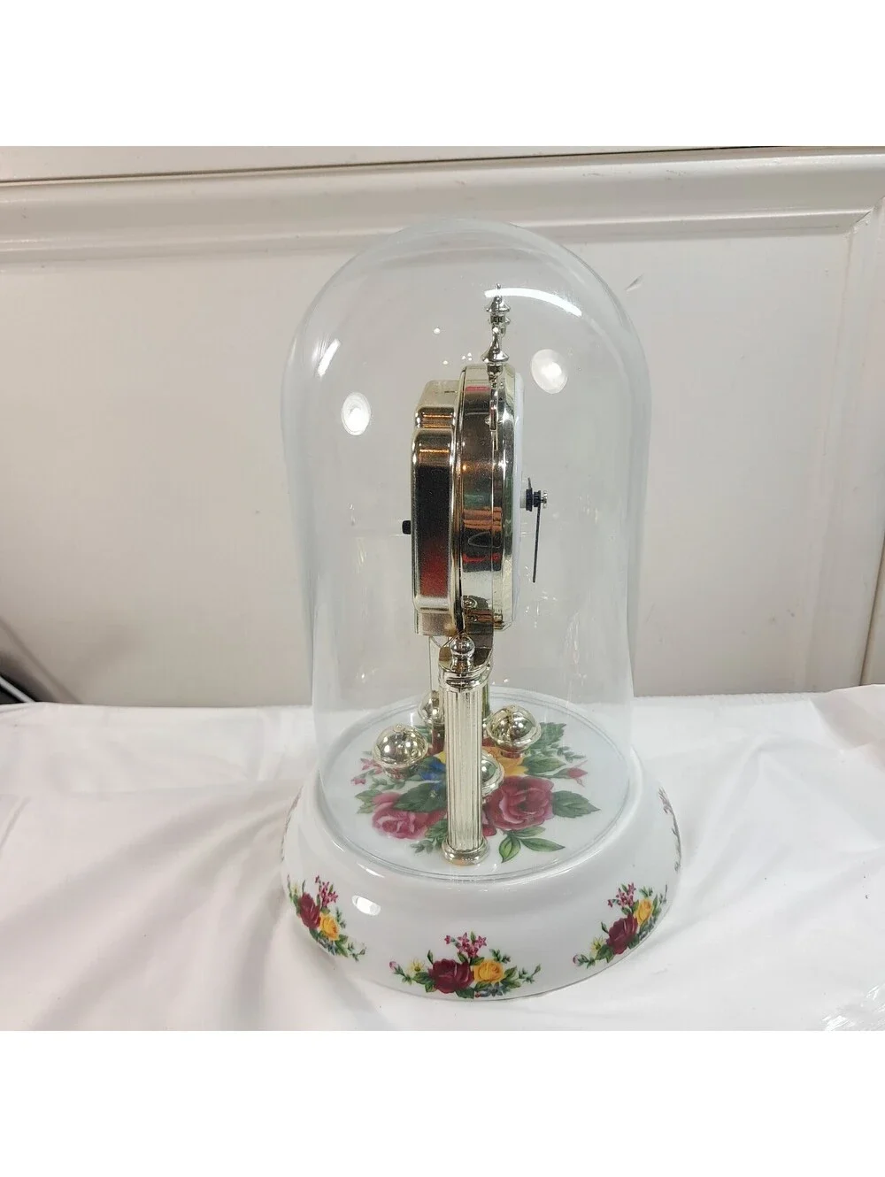 Timex Country Rose Anniversary Clock Glass Globe Mantle flowers floral READ